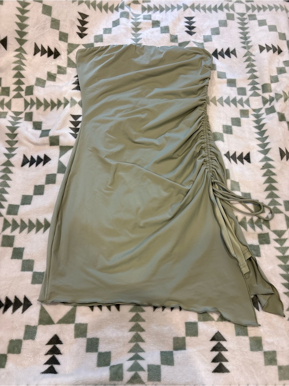 Princess Polly Strapless Sage Green Ruched Side Dress